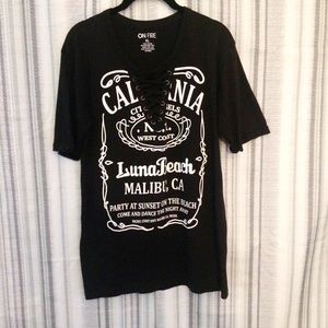 On Fire California Graphic Black Lace-Up Tee Sz XL